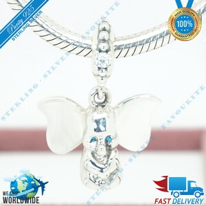 Dumbo Elephant Hanger Charm, Blue Eyes, Friends Dangle Bead > Past bij Europa Armband > S925 Sterling Zilver > Volledig gestempeld > NIEUW