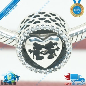 Minnie & Mickey Love Charm, Heart, Kiss, Romantic Love Story Bead > Past bij Europa Armband > S925 Sterling Zilver > Volledig gestempeld > NIEUW