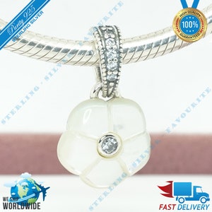 Lichtgevende bloemen ketting hanger charme, witte bloem, bloemen bungelen > past bij Europa armband > S925 sterling zilver > volledig gestempeld > NIEUW