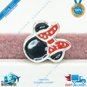 Minnie Mouse iconisch medaillon Petite Charm, Friends, rood zwarte kleine kraal > Past op drijvende medaillons van Europa > S925 sterlingzilver > volledig gestempeld