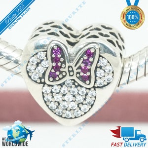 Mickey & Minnie Icon Heart Charm, True Love Story Kraal > Past bij Europa Armband > S925 Sterling Zilver > Volledig gestempeld > NIEUW