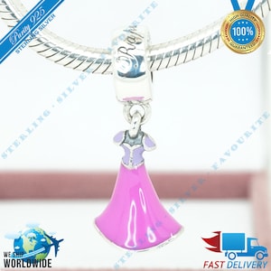 Rapunzel'S Dress Hanger Charm, Paarse Kraal > Past bij Europa Armband > S925 Sterling Zilver > Volledig gestempeld > NIEUW