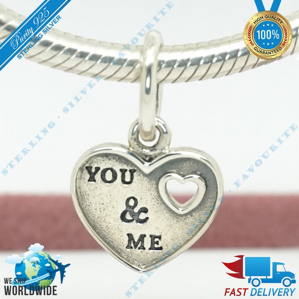 Together Forever Necklace Pendant Charm, You & Me Dangle > Fits Europa Bracelet > S925 Sterling Silver > Fully Stamped > NEW
