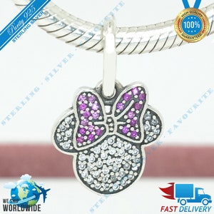 Sprankelende Minnie Portret Ketting Hanger Charme, Beauty Bead > Past bij Europa Armband > S925 Sterling Zilver > Volledig gestempeld > NIEUW