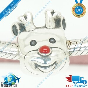 Red-Nosed Reindeer Charm, Christmas Animal Bead > Past bij Europa Armband > S925 Sterling Zilver > Volledig gestempeld > NIEUW