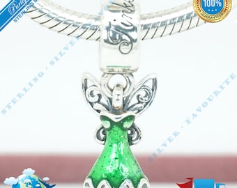 Encanto colgante del vestido verde de Tinker Bell, cuenta colgante de Peter Pan > Se adapta a la pulsera Europa > Plata de ley S925 > Totalmente estampado > NUEVO