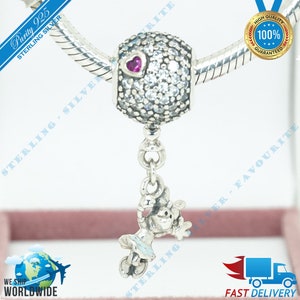 Drijvende Minnie Mouse hanger charme, rood hart, liefde Dangle kraal > past bij Europa armband > S925 sterling zilver > volledig gestempeld > NIEUW