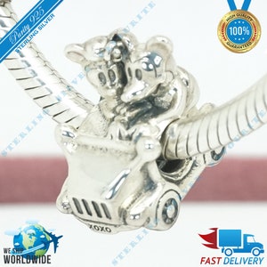 Mickey & Minnie Vintage Car Charm, Love, Hugs and Kisses Bead > Past bij Europa Armband > S925 Sterling Zilver > Volledig gestempeld > NIEUW