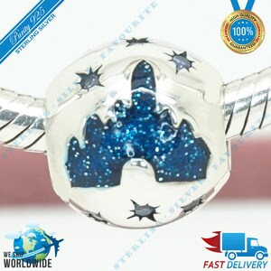 Sleeping Beauty Castle Charm, Blue Sparkling Bead &gt; Fits Europa Bracelet &gt; S925 Sterling Silver &gt; Fully Stamped &gt; NEW