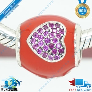 Ik hou van Minnie Mouse Charm, Red Sparkling Bead > Past bij Europa Armband > S925 Sterling Zilver > Volledig gestempeld > NIEUW