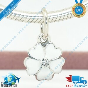 Witte sleutelbloem ketting hanger charme, bloem, bloemen kraal > past bij Europa armband > S925 sterling zilver > volledig gestempeld > NIEUW