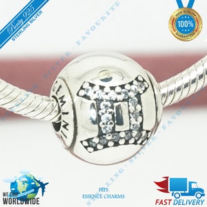 Gemini Star Sign Charm, Zodiac Bead, Curious, Expressive, Independent &gt; Fits Europa Essence Bracelet &gt; S925 Sterling Silver &gt; Fully Stamped