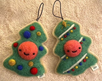 Felted Wool Christmas Tree Ornament, Handmade Sugar Cookie Design