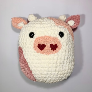 Crochet Cow, Crochet Chunky Cow, Strawberry Cow Plushie, Cow Plushie, Crochet Cow Plush, Valentines Day Cow, Crochet Farm Animal
