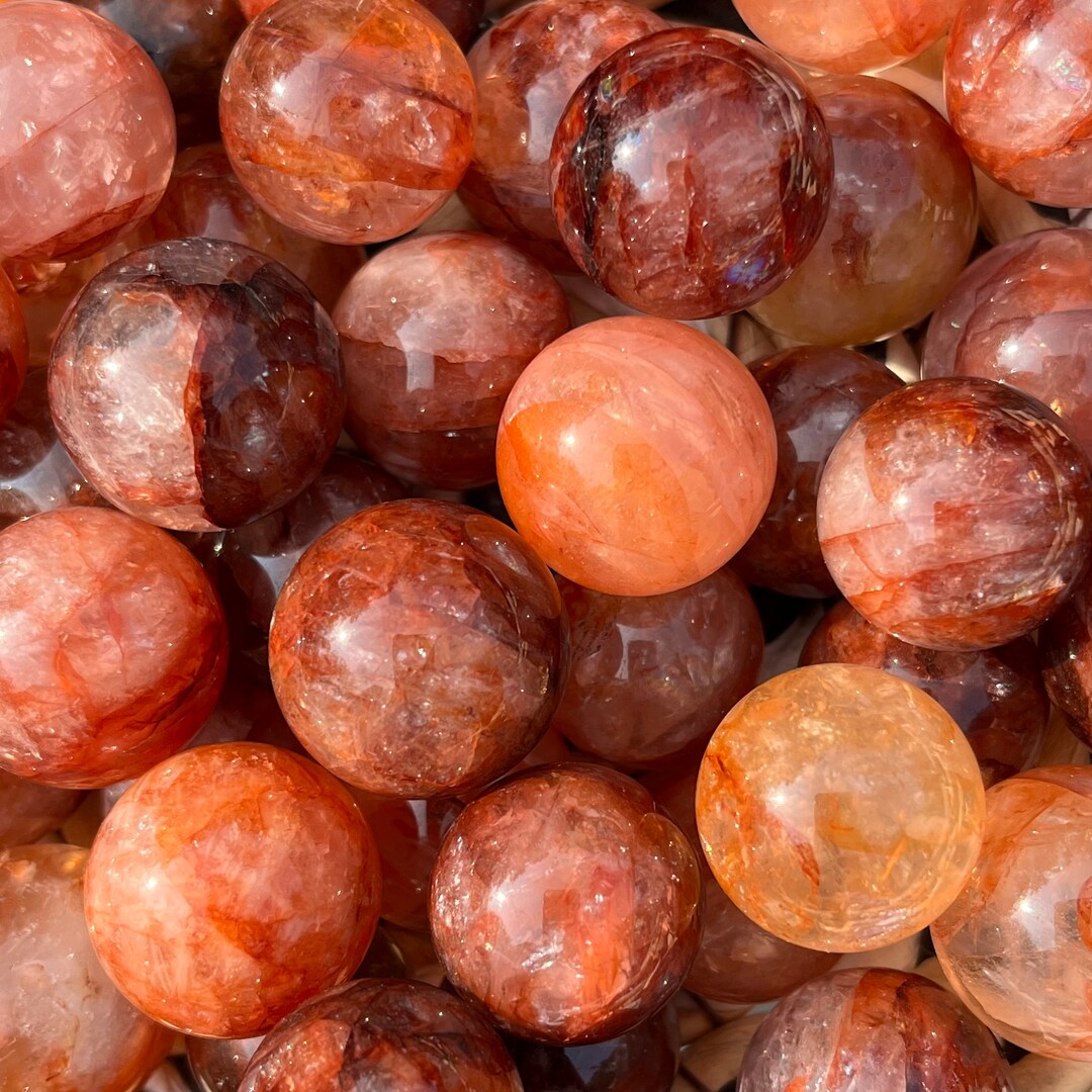 Fire Quartz Mini Spheres, Hematoid Quartz Miniature Spheres, Heat