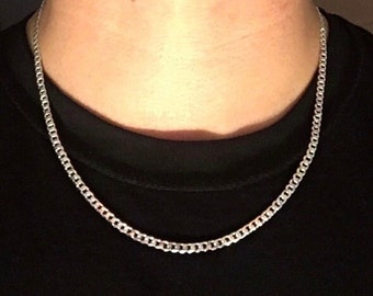 Solid Silver Chain Cuban Link 20in 4mm .925 Italy Stamped