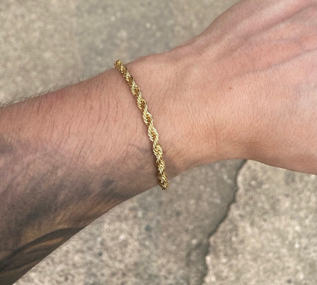 Gold Plated Rope Chain Bracelet 8 Inch - Yellow Gold, Lobster Clasp (4 Widths Available)