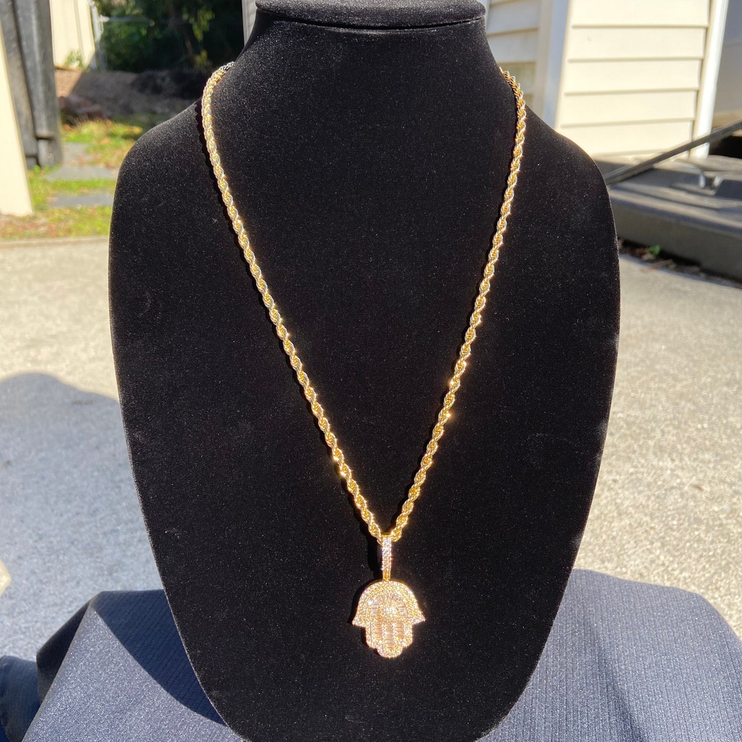 Hamsa Rope Chain Gold Chain Rope Chain Necklace 24in 4mm and Icy Hamsa Pendant Set - Etsy