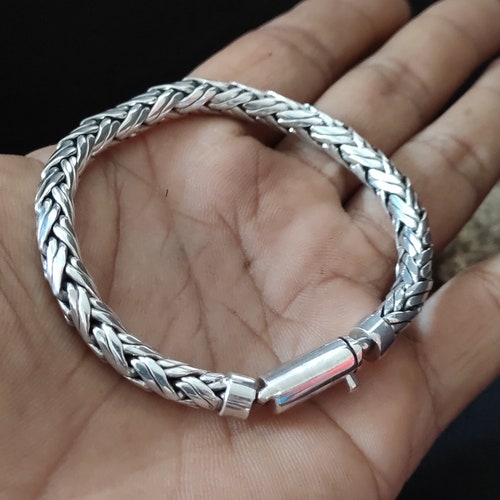 Men's 999 Solid Silver, Foxtail Chain Bracelet - Etsy