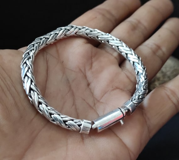 Men's 999 Solid Silver, Foxtail Chain Bracelet - Etsy