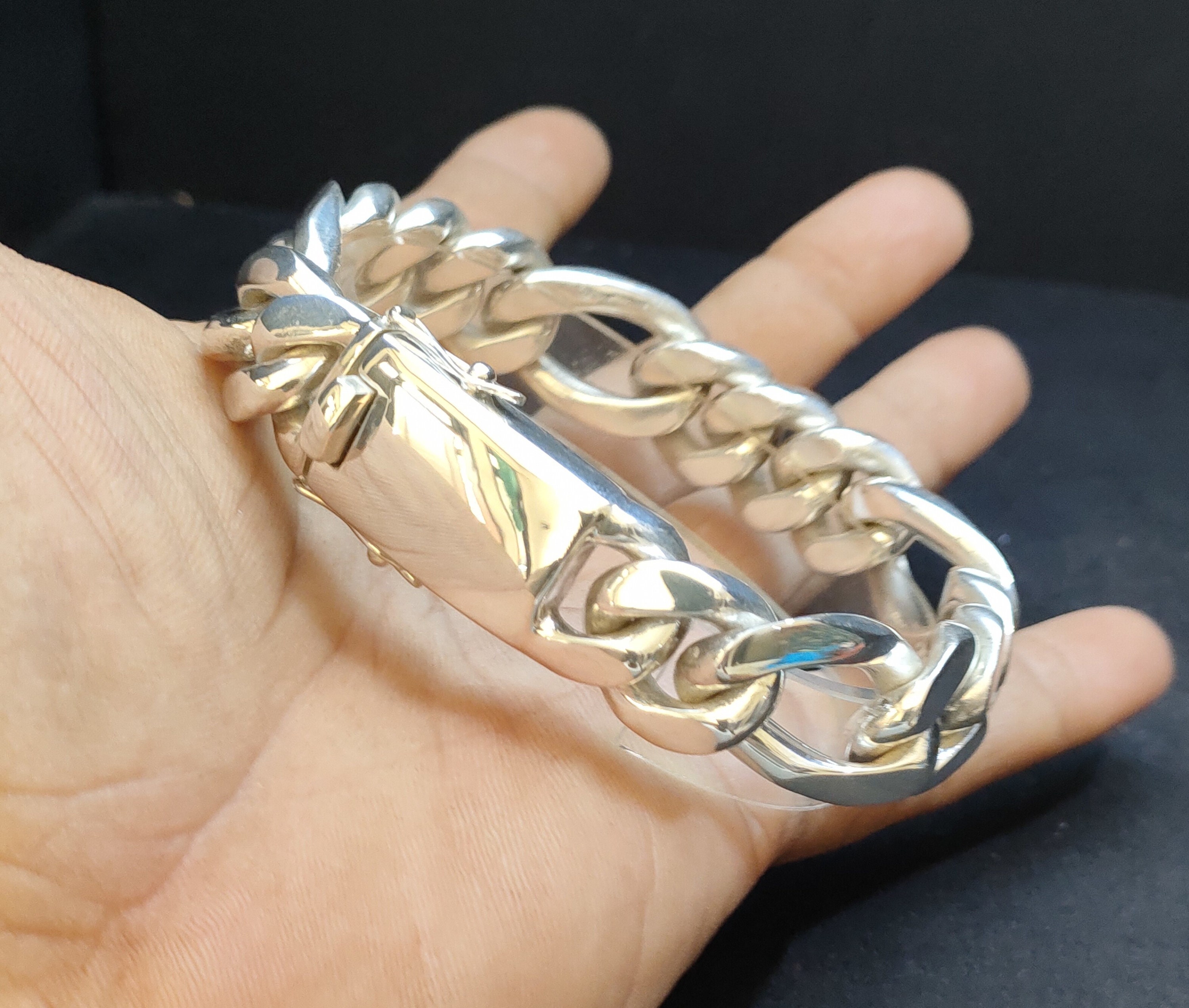 Heavy 999 Pure Silver Figaro Chain Bracelet, Men's Gift - Etsy
