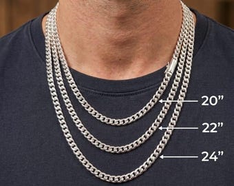 6 mm 999 Pure Silver Curb Chain Necklace - 6mm Handmade