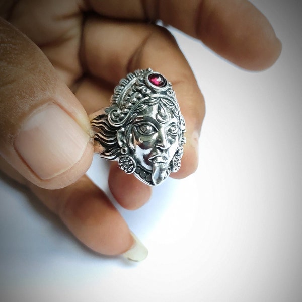 Goddess kali, Prayer ring silver, Hindu jewelry, Handmade gifts.