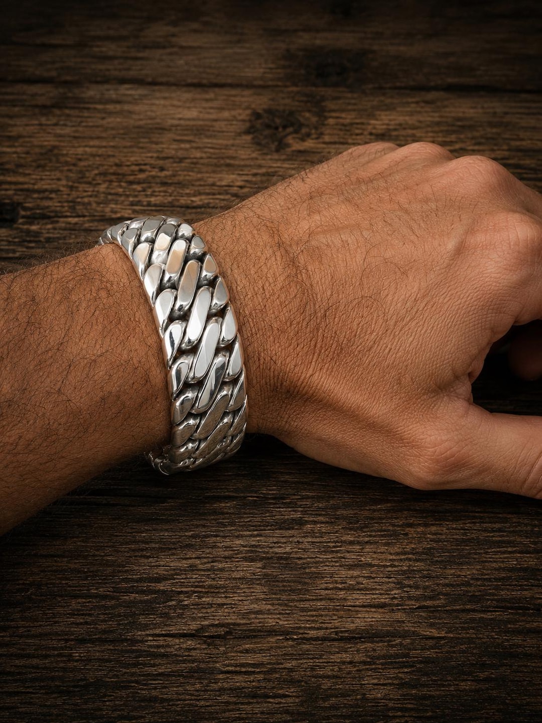 Men's 22mm Woven Snake Bracelet, Solid 999 Pure Silver, Handmade