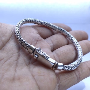 Balinese 999 silver bracelet, Foxtail chain, Personalized bracelet, Handmade jewelry.
