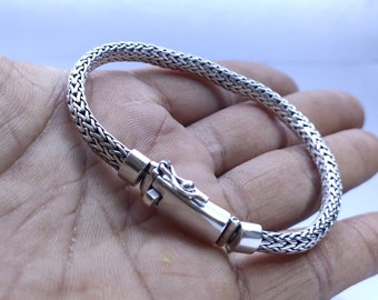 Balinese 999 silver bracelet, Foxtail chain, Personalized bracelet, Handmade jewelry.