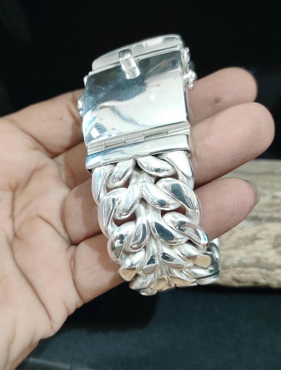 999 Pure Silver Curb Chain Bracelet - 30mm Wide Heavy Men's