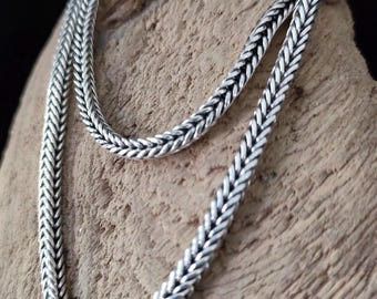 Handgemaakte Bali 999 zilveren vossenstaartketting: gevlochten herensieraden
