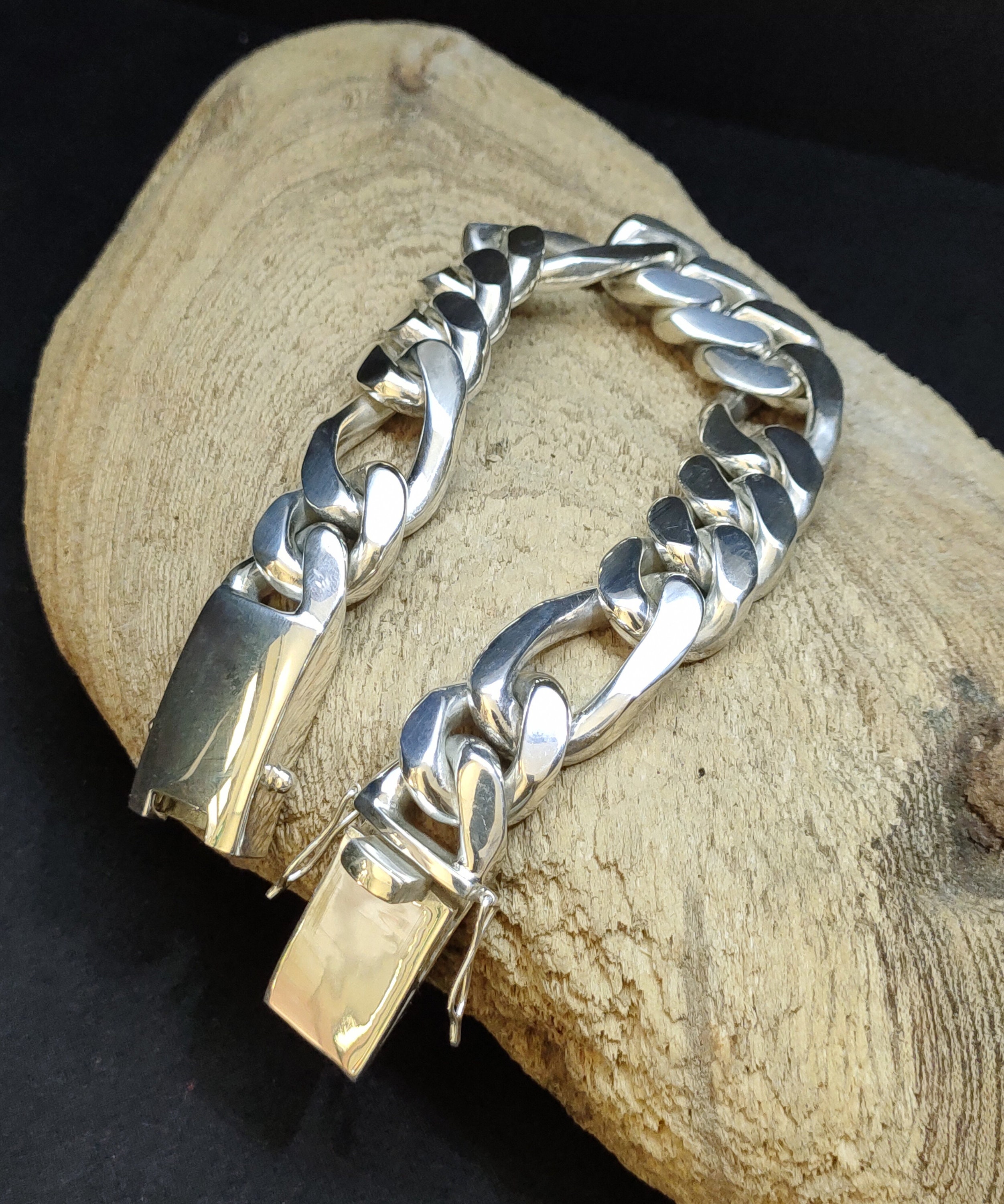 Heavy 999 Pure Silver Figaro Chain Bracelet, Men's Gift - Etsy Canada