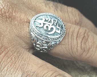 Bague hindoue en argent sterling faite main, symbole Tri Sakti