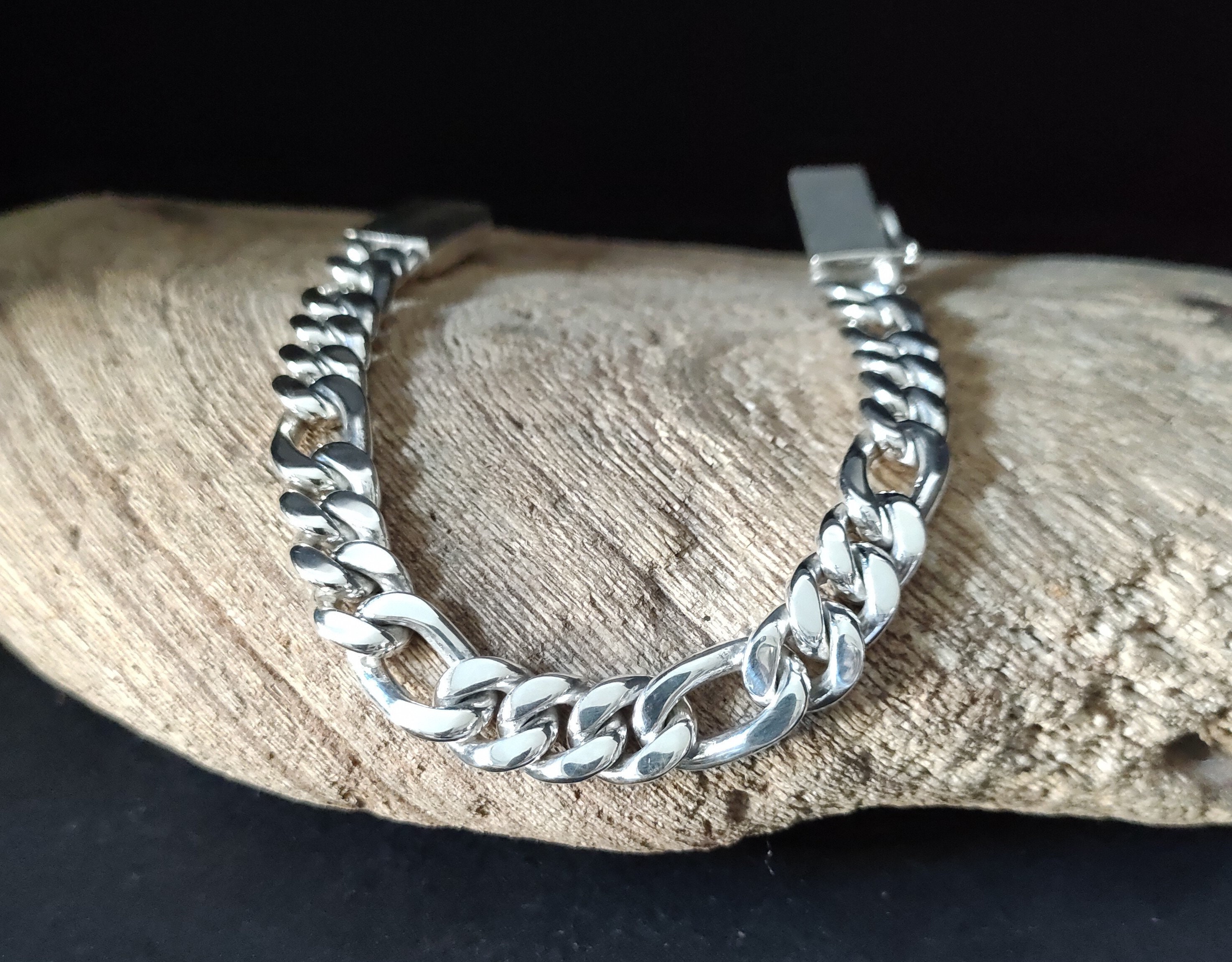 Handmade 999 Pure Silver Figaro Chain Bracelet - 8mm - Etsy