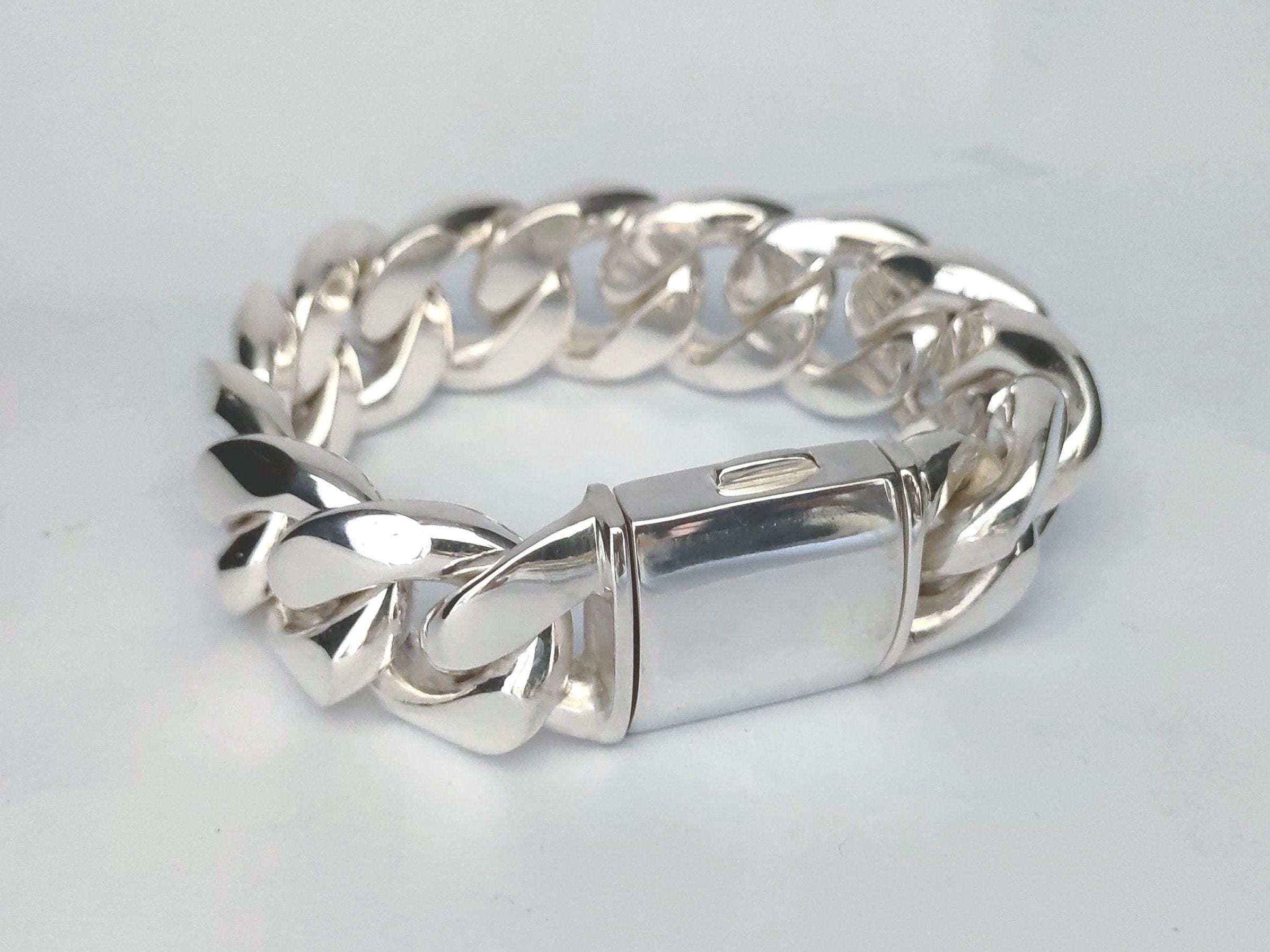 Heavy 999 Solid Silver Curb Bracelet - Handmade Men's Jewelry