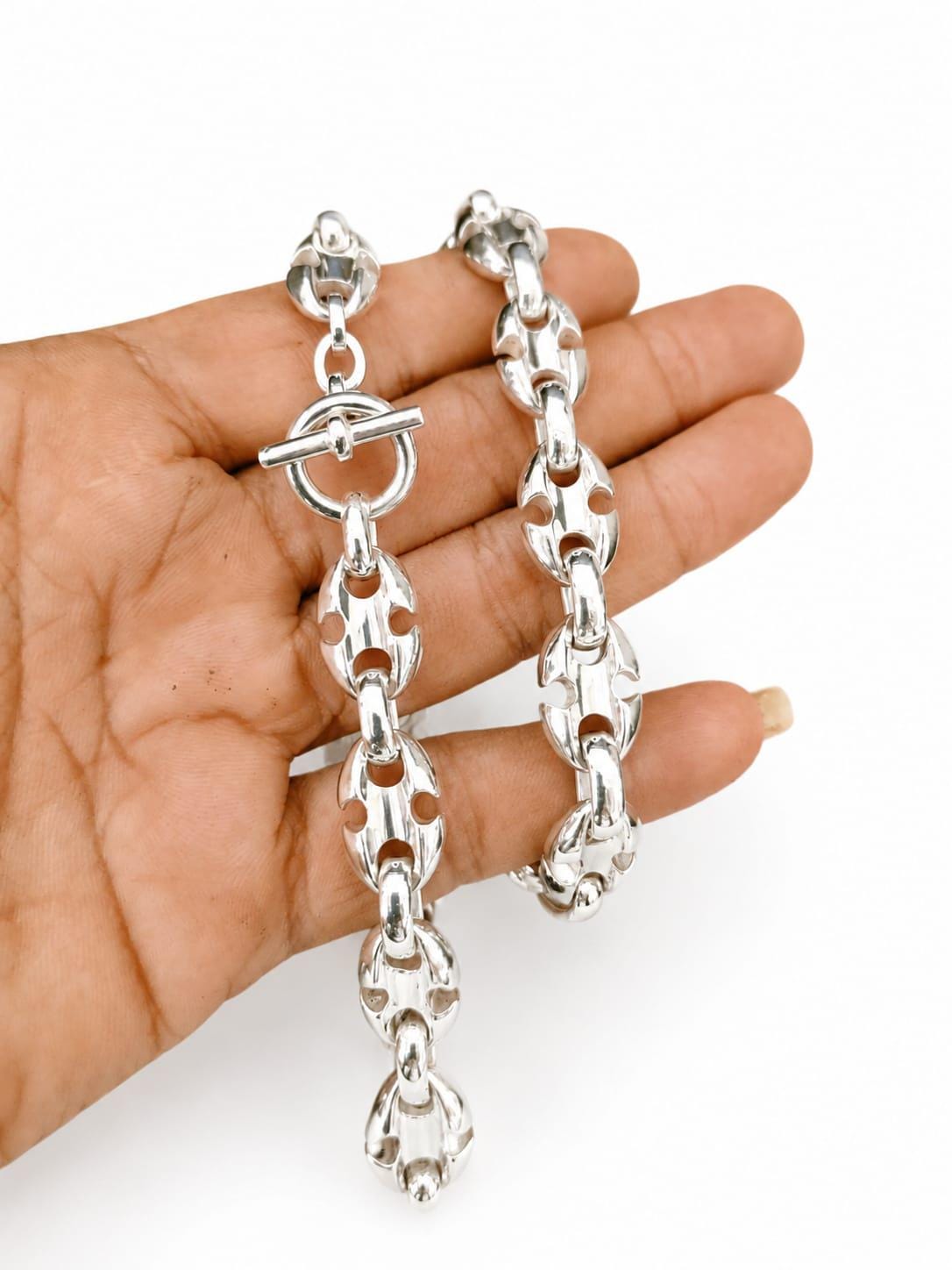 Handmade 999 Silver Anchor Chain Necklace - Men's Heavy Silver
