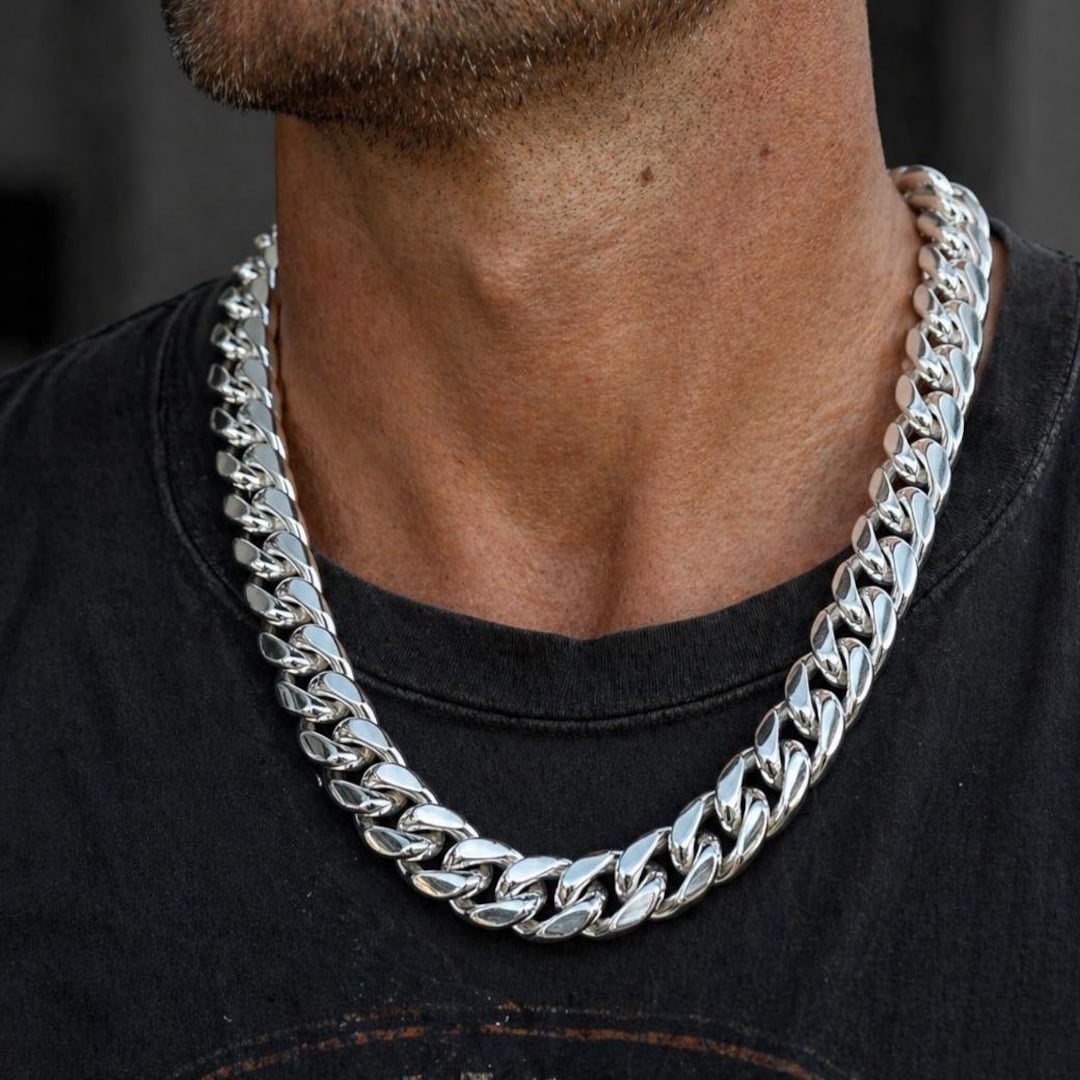 14 Mm Curb Chains, 999 Silver Chain, Men's Silver Necklace. - Etsy