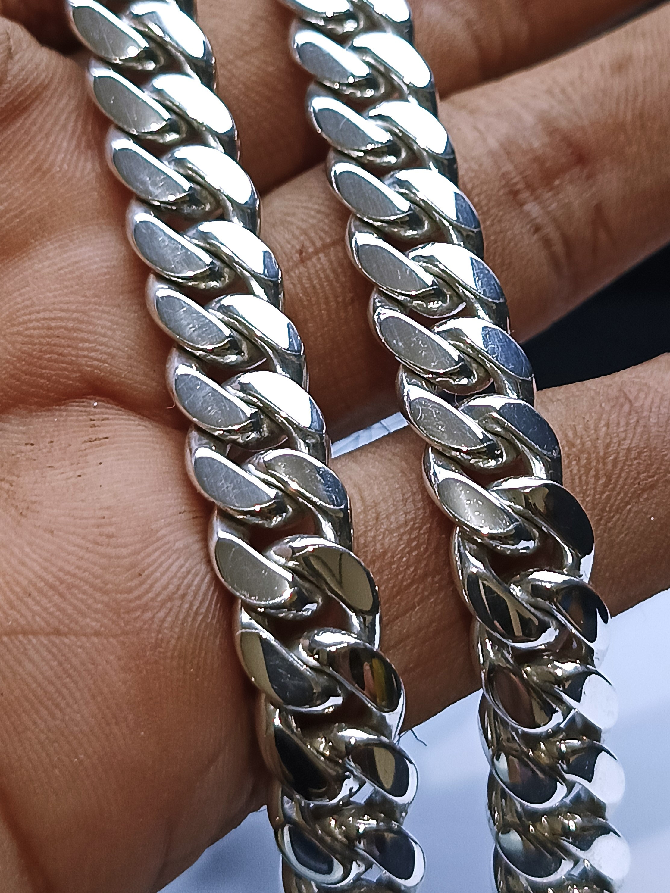 14 Mm Curb Chain Necklace, Handmade 999 Pure Silver, Men's Jewelry