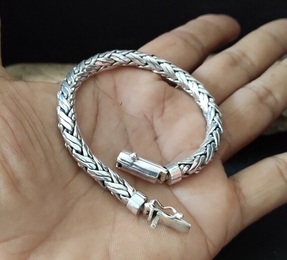 Buy Men's 999 Solid Silver, Foxtail Chain Bracelet Online in India