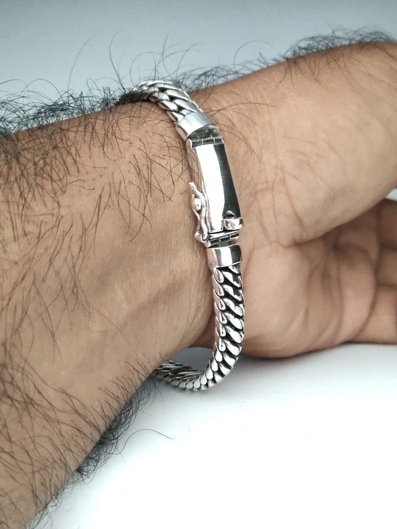 999 silver chain, woven snake bracelet, handmade jewelry, Custom engraving. 6.5 Inches