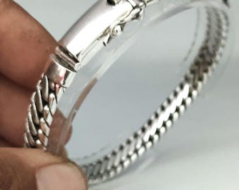 999 silver chain, woven snake bracelet, handmade jewelry, Custom engraving.