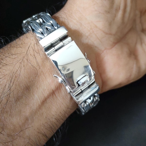 Pulsera de plata Mena, cadenas de plata 999, cadena bizantina, Regalos para hombres.