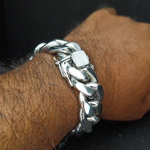 Heavy 999 Solid Silver Bracelet, 20mm Curb Chain, Handmade Jewelry 81/2 Inches