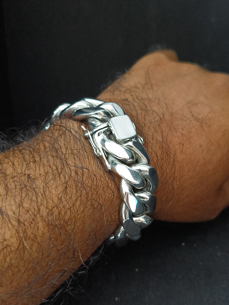 Heavy 999 Solid Silver Bracelet, 20mm Curb Chain, Handmade Jewelry 81/2 Inches