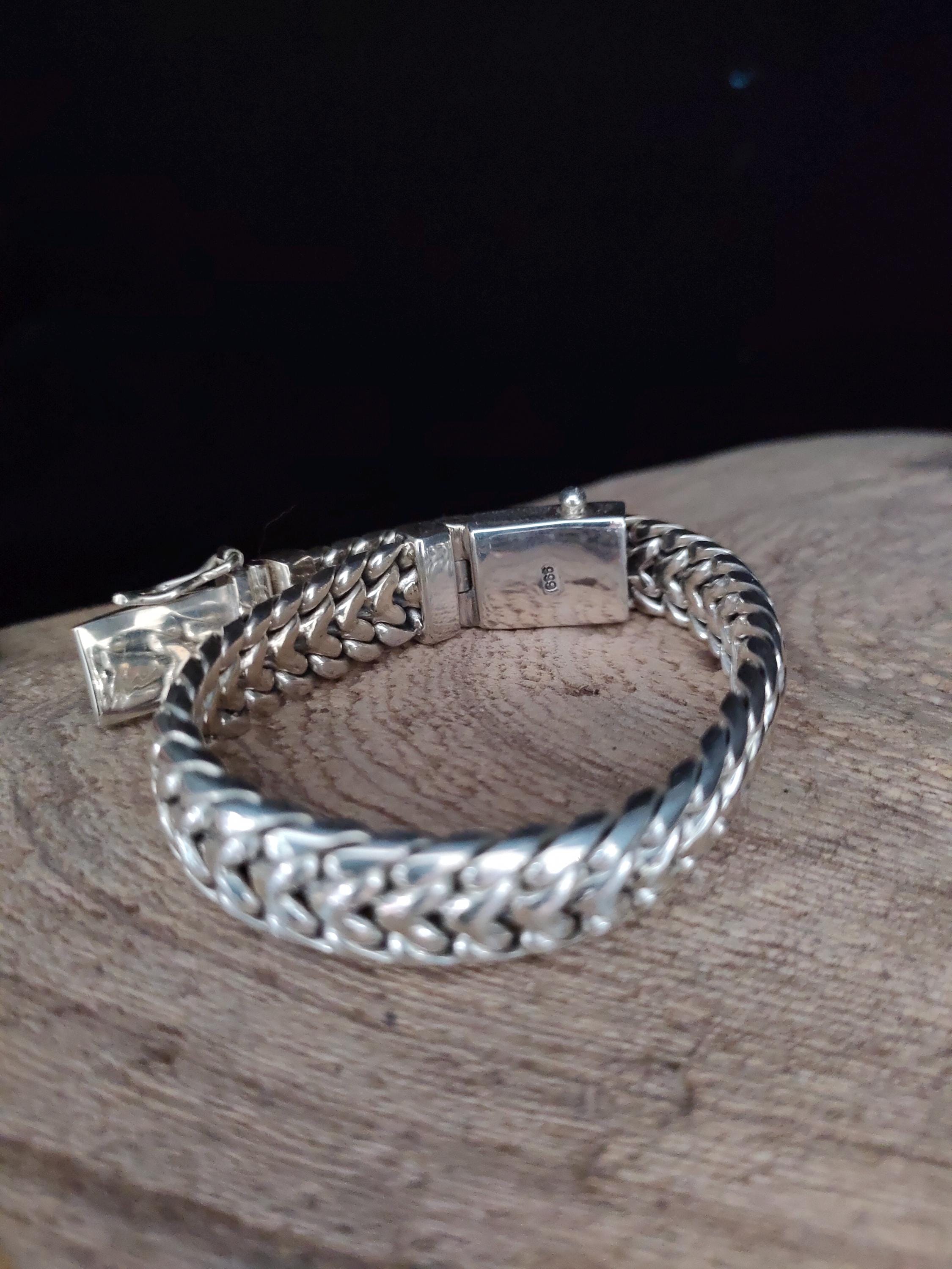 999 Pure Silver Men's Bracelet: Heavy Chain, Personalized Jewelry