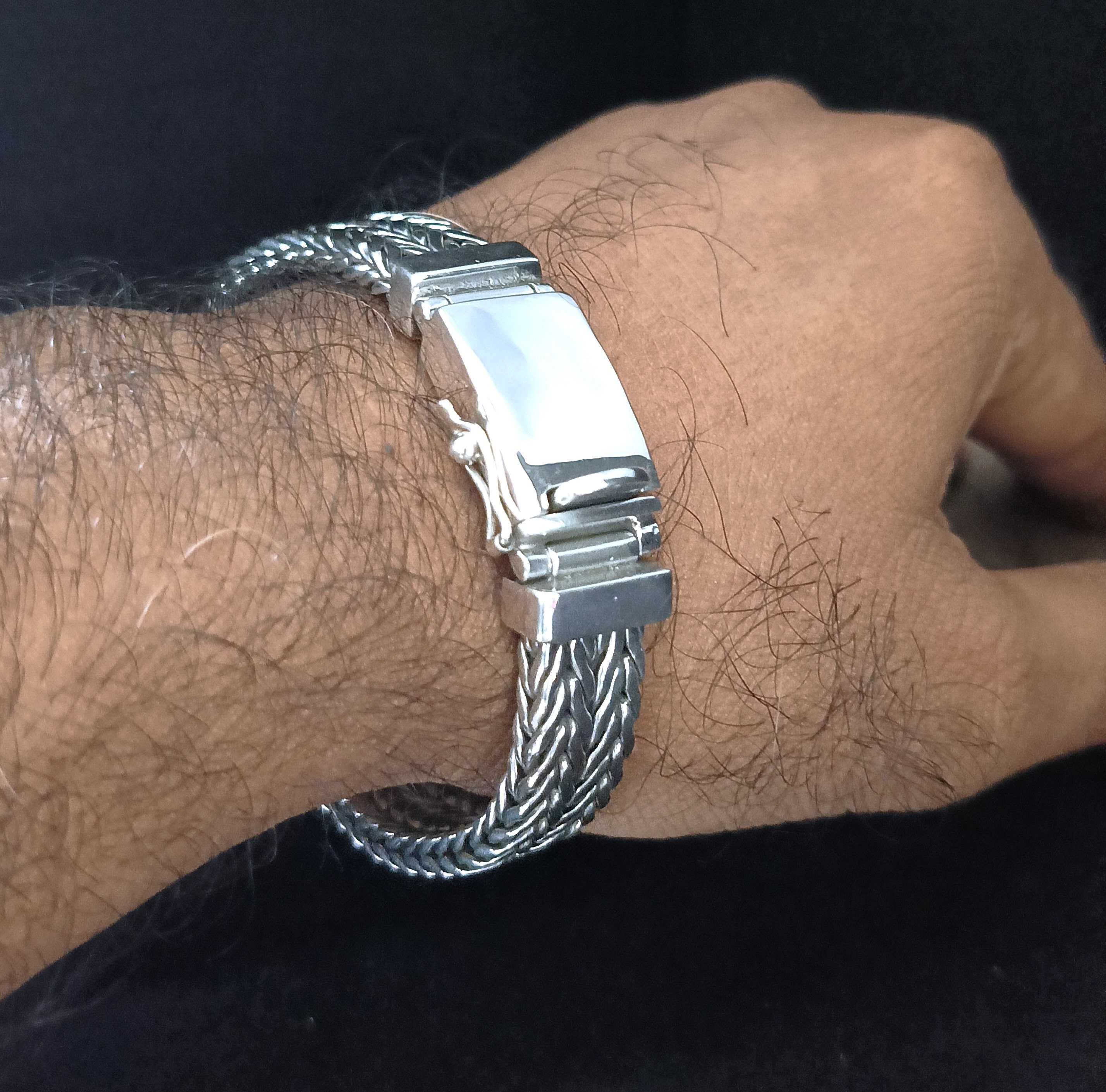 Heavy 999 Pure Silver Bracelet , 16mm Foxtail Chain, Custom Engraving