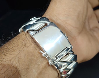 25 mm Handmade 999 Silver Curb Chain Bracelet - Heavy Men's Jewelry