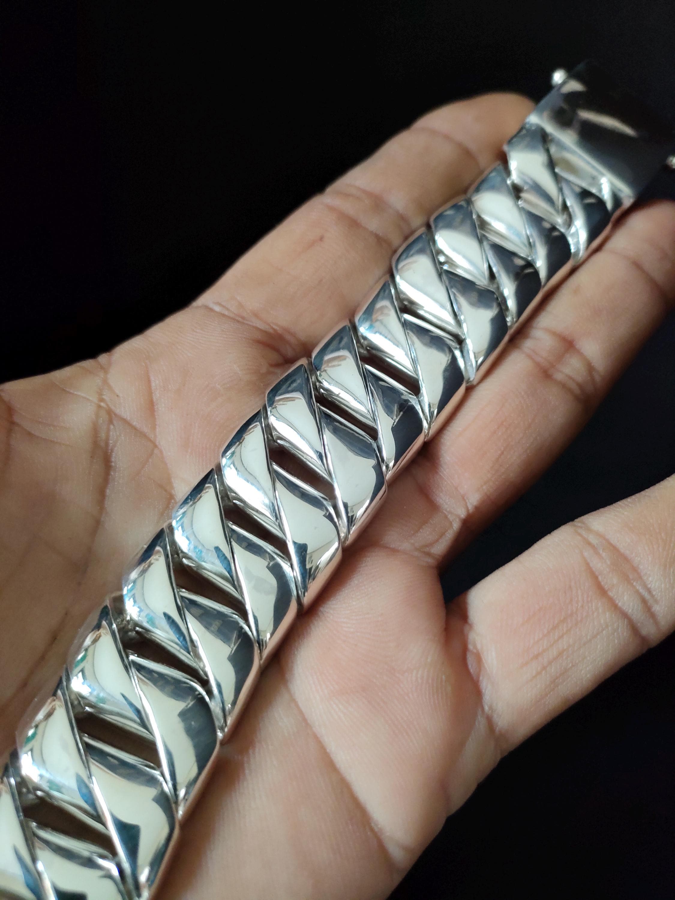 25 Mm Handmade 999 Silver Curb Chain Bracelet - Heavy Men's