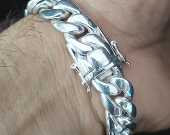 14 mm Curb chains, 999 silver chain, Mens silver Bracelet.